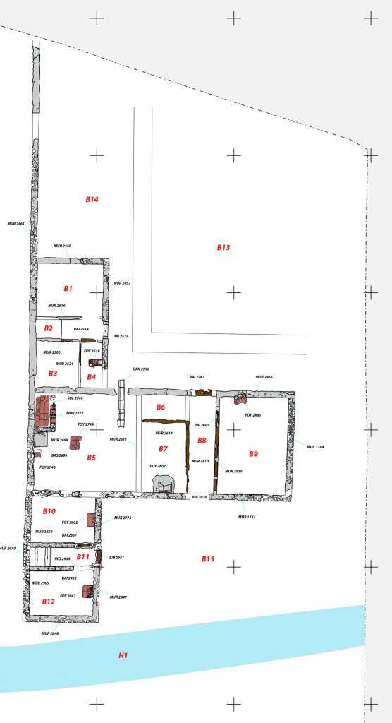 Fig. 1 - Plan du bâtiment B à la fin du Ier siècle ou au tout début du IIe siècle