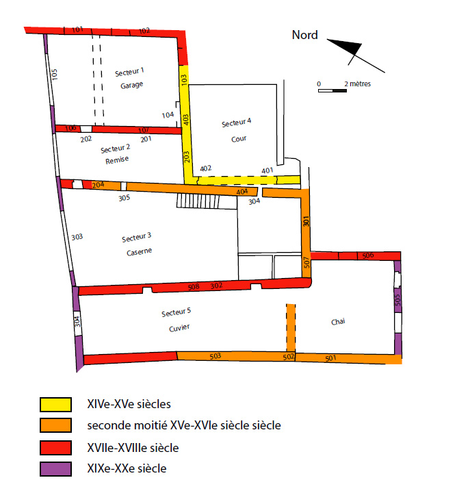Fig. 1 - Principales phases chronologiques de construction des immeubles étudiés